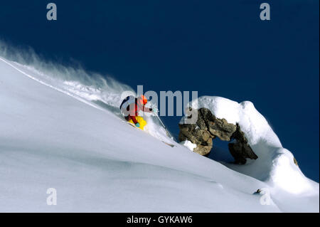 Off Piste in den Französischen Alpen, Frankreich, Savoie, La Plagne Stockfoto