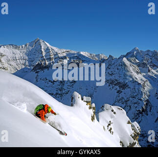 Off Piste in den Französischen Alpen, Frankreich, Savoie, Val d Isere Stockfoto