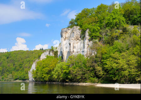 Donau zwischen Kelheim und Kloster Weltenburg, felsformation an der Küste, Deutschland, Bayern, Niederbayern, Oberbayern, Kelheim Stockfoto