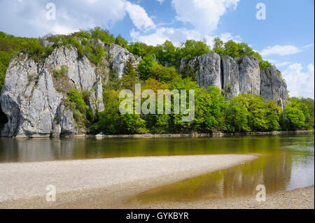 Donau zwischen Kelheim und Kloster Weltenburg, felsformation an der Küste, Deutschland, Bayern, Niederbayern, Oberbayern, Kelheim Stockfoto