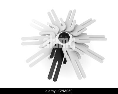 Allgemeine Vorstellung Konzept. Runde Array von schematischen weiße Leute mit einem schwarzen Kopf, 3d illustration Stockfoto