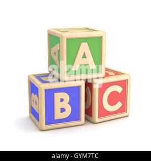 Buchstaben Sie-Blöcke ABC. 3D-Render Abbildung isoliert auf weißem Hintergrund Stockfoto
