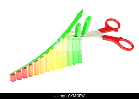 Schere und Grafik, 3D-Rendering isolierten auf weißen Hintergrund Stockfoto