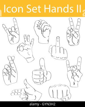 Gezeichnet von Doodle ausgekleidet Icon Set Hände II mit 10 Symbole für den kreativen Einsatz in Grafik-design Stock Vektor
