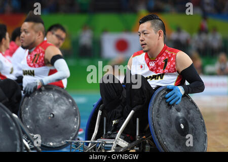 18. September 2016 - Rollstuhl-Rugby: 3. Spiel um Platz Japan - Kanada bei Carioca Arena 1 während der Paralympischen Spiele in Rio 2016 in Rio De Janeiro, Brasilien. Bildnachweis: AFLO SPORT/Alamy Live-Nachrichten Stockfoto