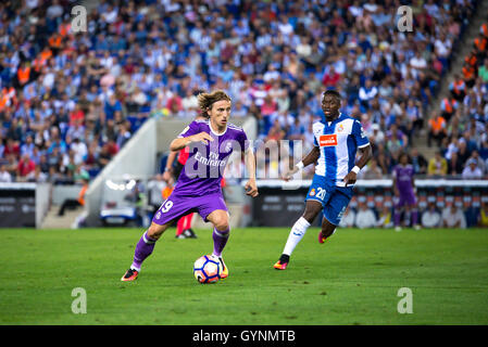 BARCELONA - SEP 18: Luka Modric spielt bei der La Liga-Match zwischen RCD Espanyol Barcelona und Real Madrid CF im RCDE Stadion am 18. September 2016 in Barcelona, Spanien. Bildnachweis: Christian Bertrand/Alamy Live-Nachrichten Stockfoto