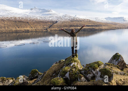 Eysturoy Insel von Streymoy Insel gesehen. Färöer Inseln Stockfoto