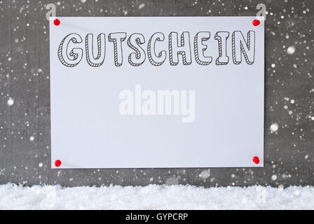 Label auf Zement Wand, Schneeflocken, Gutschein bedeutet Gutschein Stockfoto