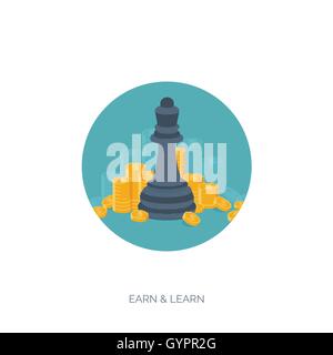Flache Schachfiguren. Strategie-Konzept-Hintergrund. Geld zu verdienen. Finanzen. Stock Vektor