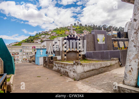 Friedhof der Kirche San Diego Quito gedreht von niedrigeren Winkel zeigen berühmte Panecillo Berg im Hintergrund Stockfoto