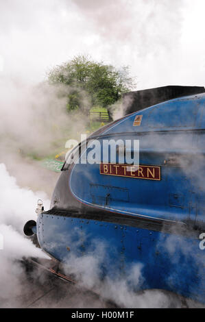 LNER Klasse A4 Pacific keine 4464 (60019) "Rohrdommel" Wolken von Rauch und Dampf zu schaffen, wie es Grosmont Bahnhof verlässt. Stockfoto