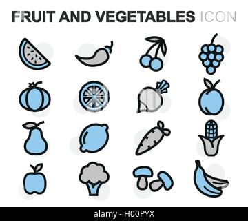Vektor-flache Linie Obst und Gemüse Icons set auf weißem Hintergrund Stock Vektor