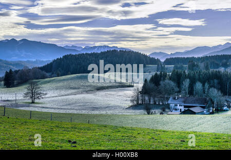 Blick aus Wildsteig, Ammergauer Alpen im Herbst, Deutschland, Bayern, Wildsteig Stockfoto