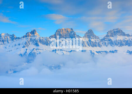 Churfirsten, Fruemsel - 2267 m, Brisi - 227 m, Zuestoll - 2235 m, Schibenstoll - 2236 m, Schweiz, St. Gallen Stockfoto