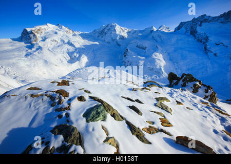 Monte Rosa, Dufourspitze - 4633m-4634 m, Liskamm - 4527 m, Schweiz, Wallis Stockfoto