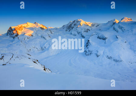 Monte Rosa, Dufourspitze - 4633m-4634 m, Liskamm - 4527 m, Schweiz, Wallis Stockfoto