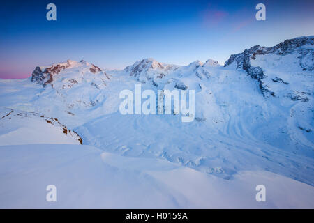 Monte Rosa, Dufourspitze - 4633m-4634 m, Liskamm - 4527 m, Schweiz, Wallis Stockfoto