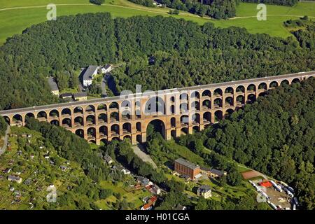 Goeltzsch Viadukt, der größten aus Backstein Brücke der Welt, Luftaufnahme, Deutschland, Sachsen, Vogtland Stockfoto