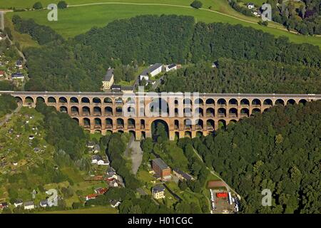 Goeltzsch Viadukt, der größten aus Backstein Brücke der Welt, Luftaufnahme, Deutschland, Sachsen, Vogtland Stockfoto