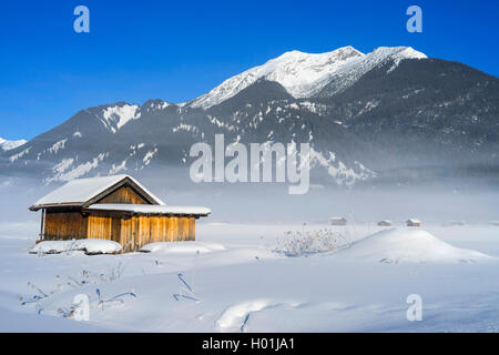 Misty Stimmung mit Blick auf den Daniel, von der Ehrwalder Kessel, Österreich, Tirol, Zugspitzgebiet gesehen Stockfoto