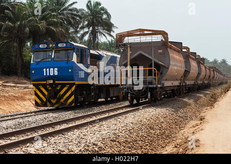 Operationen für das Transportieren und Verwalten von Eisenerz. Zug von mir auf der rechten Seite ziehen geladen Eisenerz Wagen am Überschreiten mit leeren Zug von Port Stockfoto