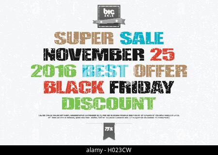 Schwarzer Freitag-Inschrift über weißem Papier Textur. Vektor, Werbung Banner Vorlage. November, Sonderverkauf, Promo Poster des Stock Vektor
