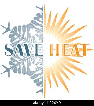 Speichern Sie Wärme Postkarte mit Sonne und Schneeflocke Stock Vektor