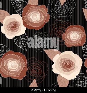 Nahtlose Vektormuster Rosen auf schwarzem Hintergrund Stock Vektor