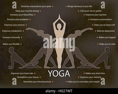 Yoga Infografiken, Vorteile der Yoga-Praxis Stock Vektor