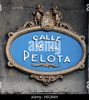 Straßenschild Calle De La Pelota in der Altstadt Casco Viejo von Bilbao baskischen Land Spanien Europa Stockfoto