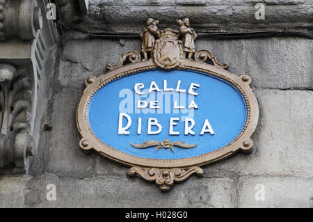 Straßenschild Calle De La Ribera in der Altstadt Casco Viejo von Bilbao baskischen Land Spanien Europa Stockfoto