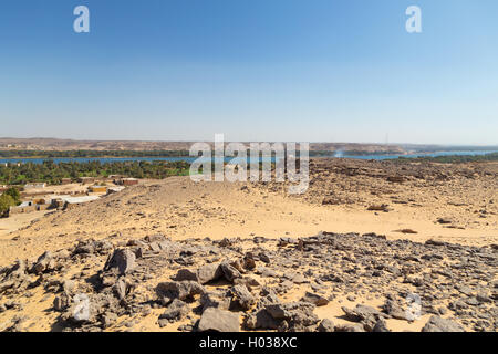 Panoramablick auf nubischen Dorf in Ägypten. Stockfoto