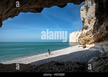 Französische Küste mit Steilklippen in Normandie Frankreich in der Nähe von Etretat Stockfoto