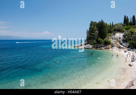 Leverchio Strand in der Nähe von Loggos auf der Ost Küste von Paxos, die Ionischen Inseln, die griechischen Inseln, Griechenland, Europa Stockfoto