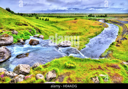 Gluggafoss oder Merkjarfoss, ein Wasserfall im Süden Islands Stockfoto