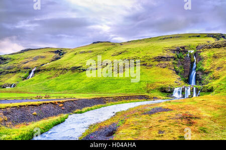 Gluggafoss oder Merkjarfoss, ein Wasserfall im Süden Islands Stockfoto