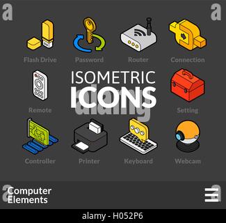 Isometrische Umriss Icons set 4 Stock Vektor