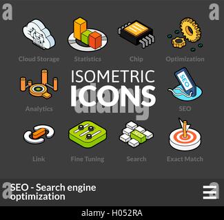 Isometrische Umriss Icons set 7 Stock Vektor