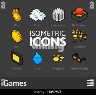 Isometrische Umriss Icons set 13 Stock Vektor