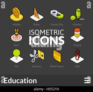 Isometrische Umriss Icons set 16 Stock Vektor