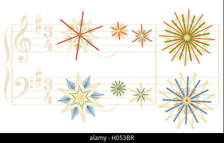 Stille Nacht Weihnachtslied Daube mit Vintage Stroh Sterne anstelle von Noten. Stockfoto
