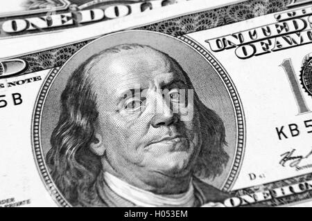 Benjamin Franklin auf hundert-Dollar-Banknote closeup Stockfoto