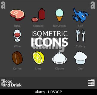 Isometrische Gliederung Symbole gesetzt 56 Stock Vektor