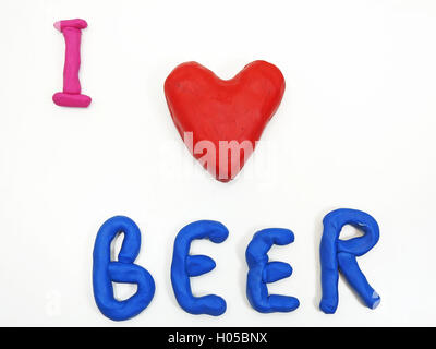 Ich liebe Bier aus Plastilin Stockfoto