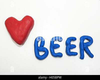 Ich liebe Bier aus Plastilin Stockfoto