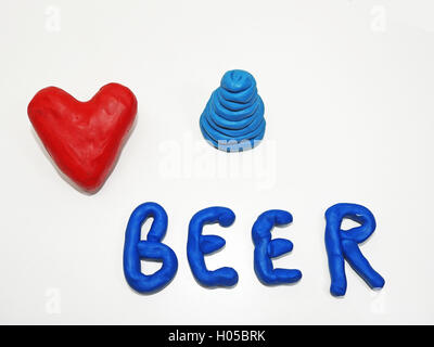 Ich liebe Bier aus Plastilin Stockfoto