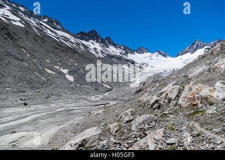 Oberaargletscher, einem Gletscher in den Schweizer Alpen in der Grimsel-Region des Berner Oberlandes. Stockfoto