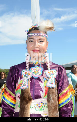 American Indians nehmen an einer Grand Entry Zeremonie während des 60. Jährlichen Pow Wow am Samstag im Busse Woods nahe Elk Grove Village im Jahr 2016 Teil. Stockfoto