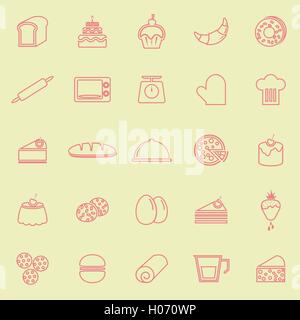 Bäckerei Linie farbige Icons auf gelbem Hintergrund, Lager Vektor Stock Vektor
