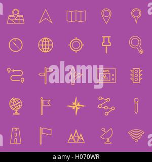 Linie Farbe Navigationssymbole auf violettem Hintergrund, Lager Vektor Stock Vektor